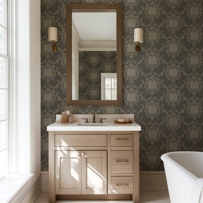 Shadow Leaf Damask - Drywood Wallpaper, Brown
