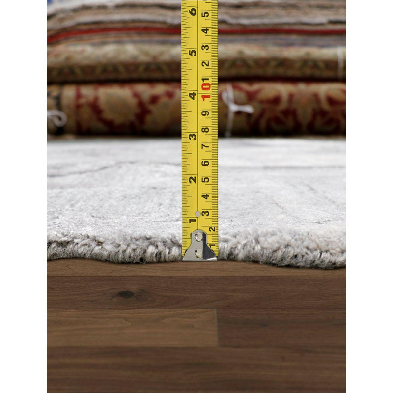 Tapis gris / ivoire en laine / coton / viscose fait à la main sans motif et sans motif de couleur unie sans motif