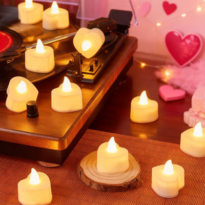 48 Pieces Heart Candle Lights For Bedroom Romantic Decorations For Special Night, Yellow Heart Candle Lights, Wedding, Anniversary, Valentines Day, Holiday Home Decoration, Christmas Gifts