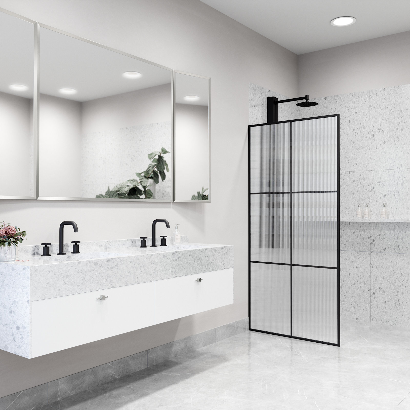 Ventana 34" W x 74" H Fixed Framed Shower Screen with 3/8" Glass, Matte Black Fluted