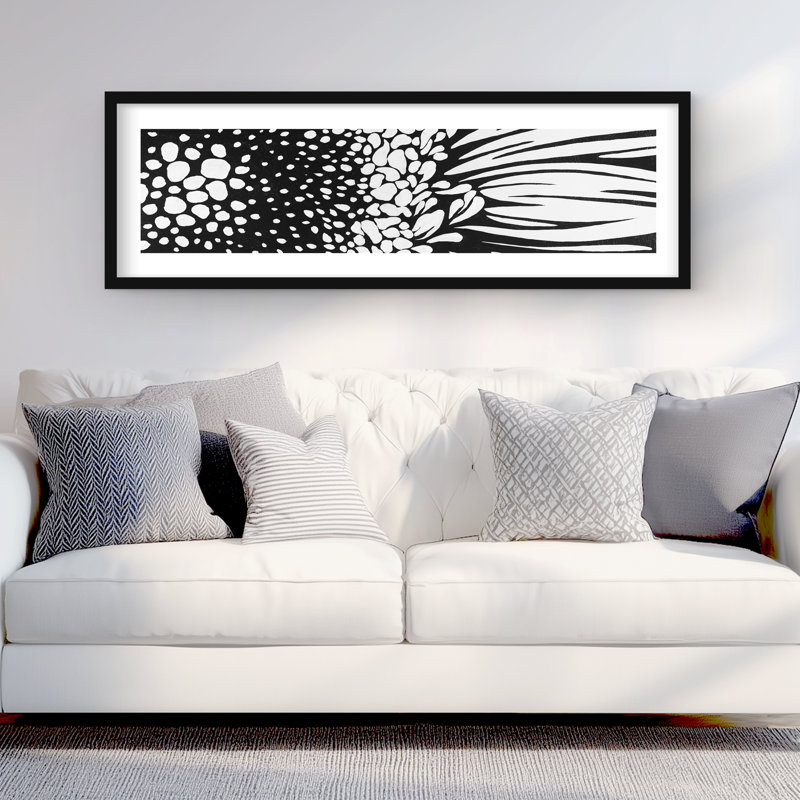 Gerbera imprimé floral avec passe-partout mat | Décoration de chambre à coucher, H 48 po x l 16 po, Noir