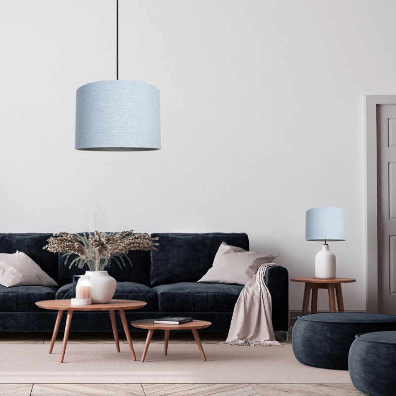 30cm Linen Drum Lamp Shade, Blue, 20cm H x 30cm W x 30cm D