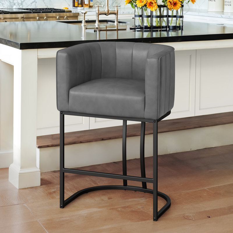 26.4" H Counter Height Bar Stools, Modern Barrel Counter Stools With Backrest And Arms,   Metal Legs, Upholstered Accent Barstools For Kitchen Island