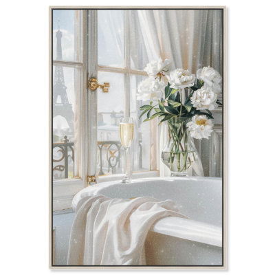 Ivory Bathroom in Paris Canvas Glam Bathroom Art by Art Remedy