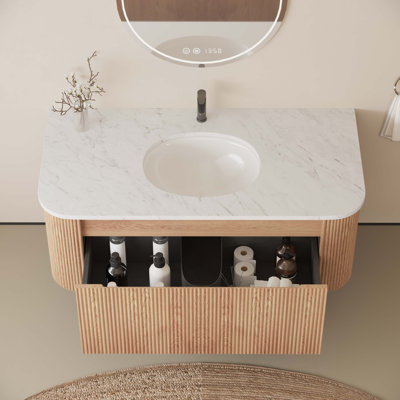 Meuble-lavabo de salle de bain mural 42 po avec lavabo en céramique Cararra Arcora