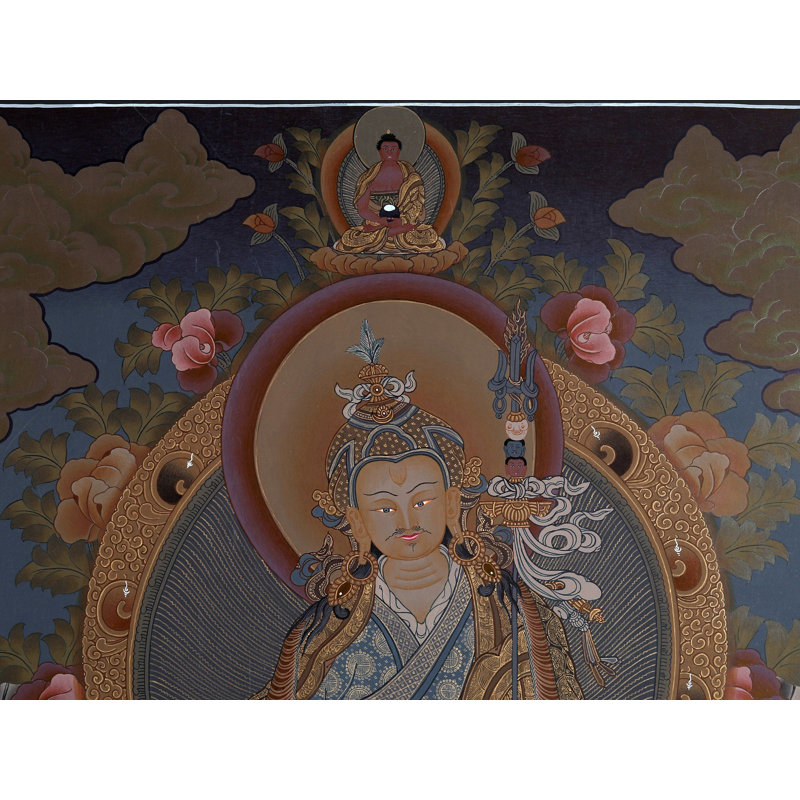 Gourou Padmasambhava (Thangka sans brocart) | Or pur 24 carats avec peinture acrylique