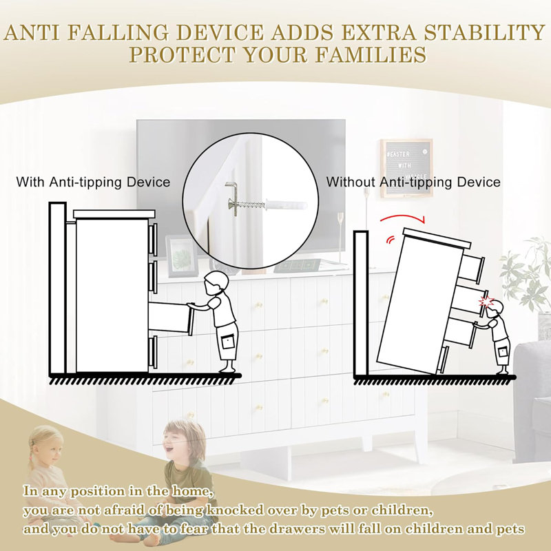 White Medium Wood Double Dresser with Extra Deep Drawers