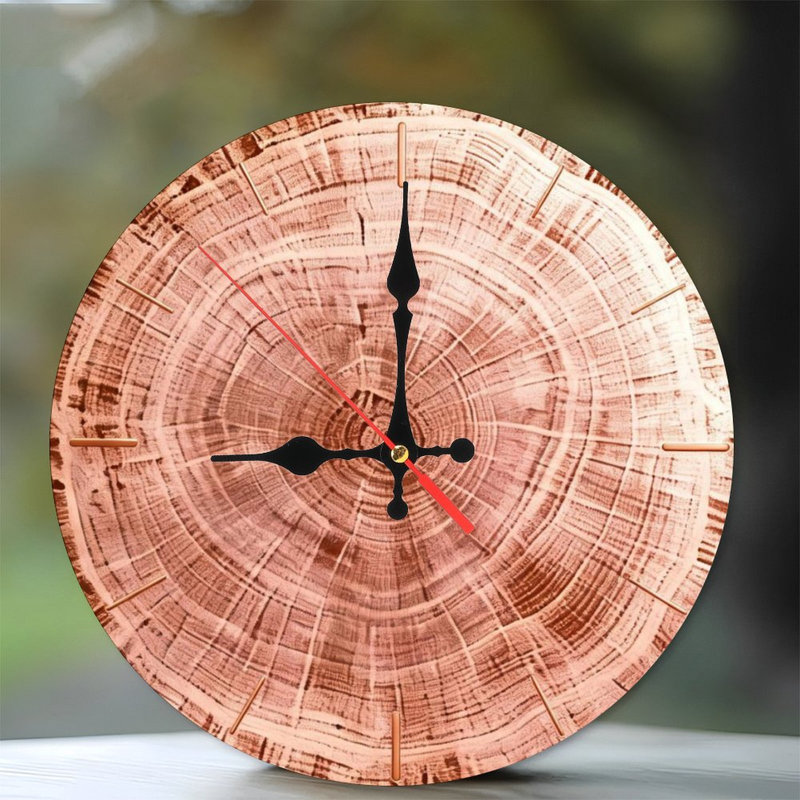 Horloge murale ronde en bois 10 po, mouvement à quartz silencieux, imprimé UV, à piles, Or rose