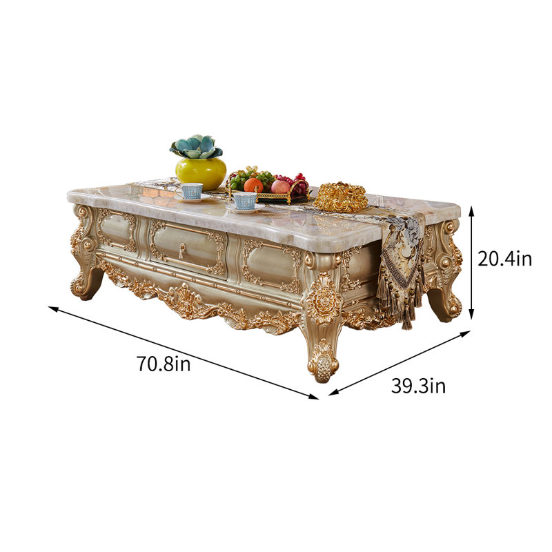 Table basse européenne en bois massif sculpté de haute qualité