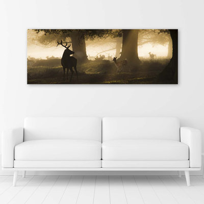 Painting on canvas, deer in the fog