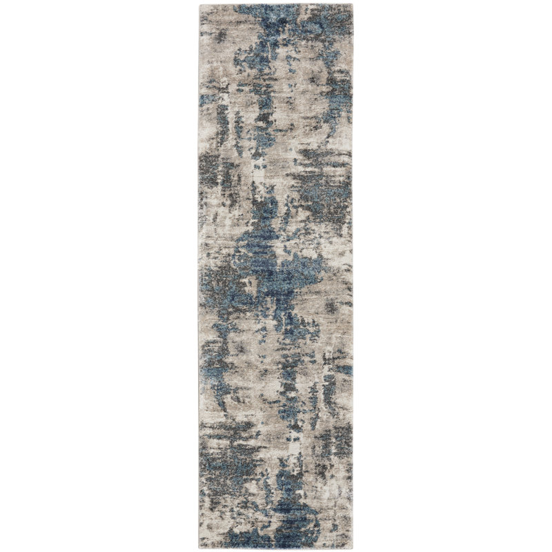 8' Blue Abstract Power Loom Runner Rug