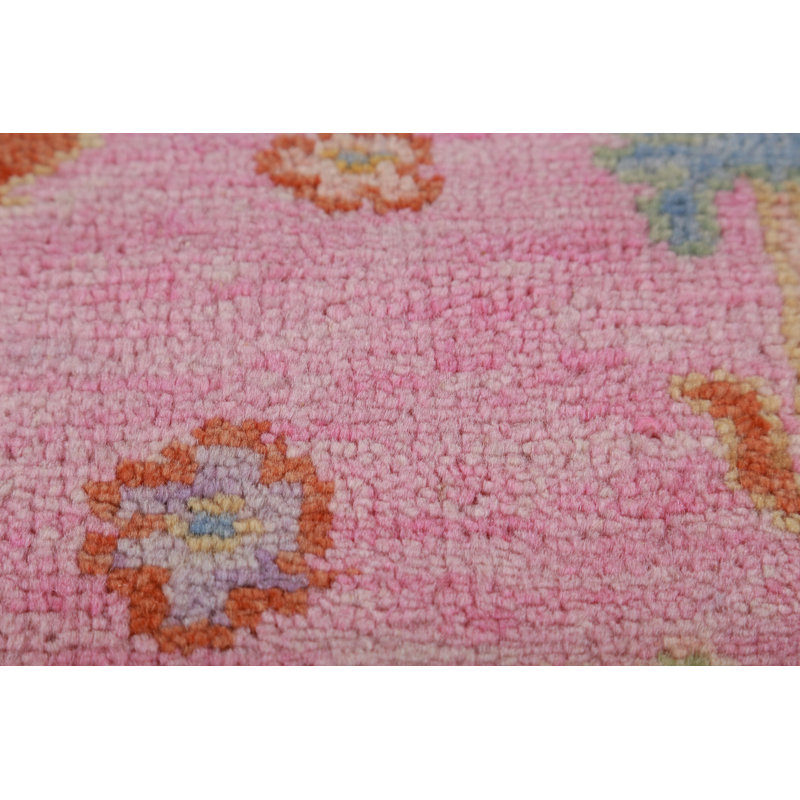 Grand tapis indien rose et bleu à motif floral Oushak 8 x 16