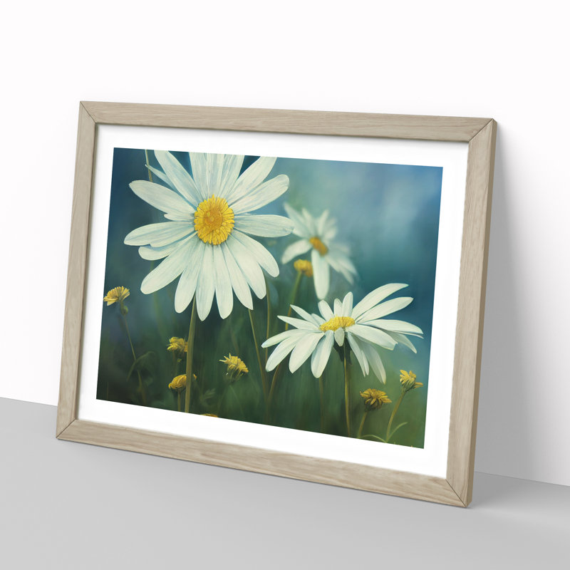 Elegant Daisy Flowers 1 Piece Single Picture Frame Painting, 34cm H x 46cm W x 2cm D, Oak
