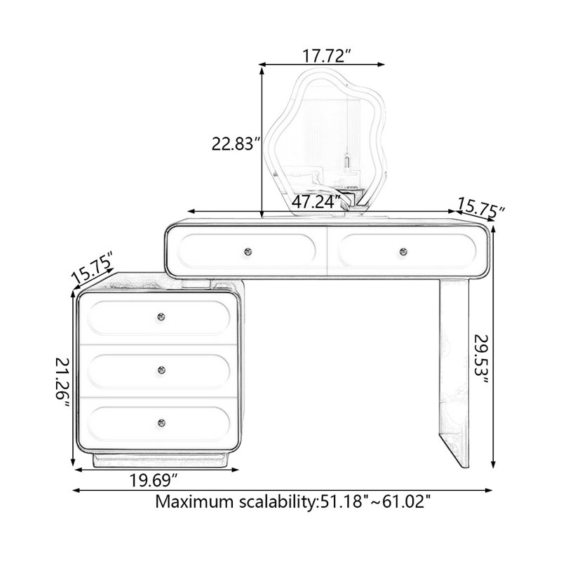 Makeup Vanity with Light mirror,5 drawers