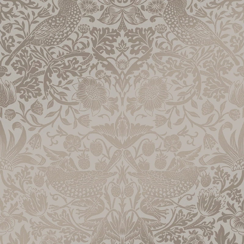 SAMPLE-William Morris At Home Strawberry Thief Floral Wallpaper, Green