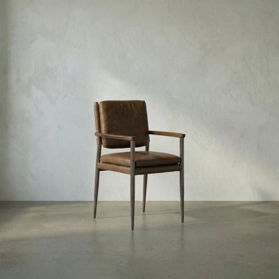 Wooster 19'' H Leather Upholstered Walnut Armchair