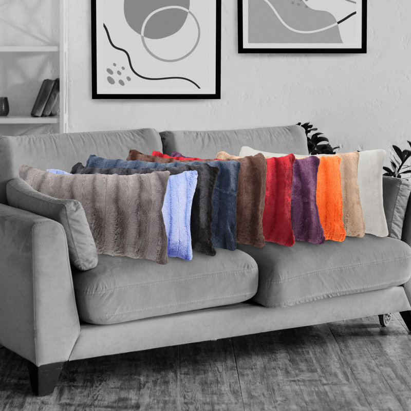 Housse et coussin rectangulaire imitation fourrure Swampscott, gris