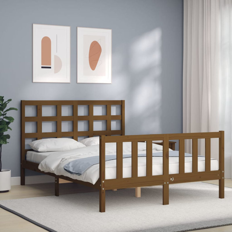 Bed Frame with Headboard, 200 x 200cm, Grey