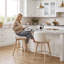 Tabouret de comptoir pivotant rembourré en lin de 26,8 po avec structure en bois massif-2036521130