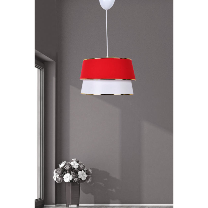 Luminaire suspendu cylindrique à 1 lumière, Blanc /Rouge, Blanc