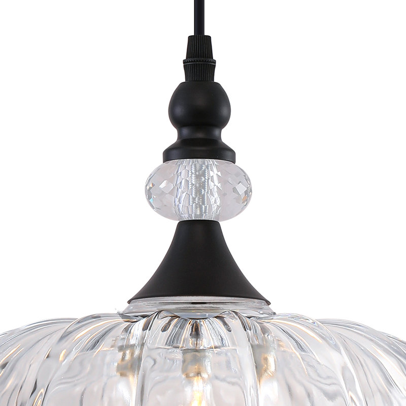 Luminaire suspendu en forme de dôme à 1 lumière de 10,23 po de large avec abat-jour en verre pétale avec cordon, Noir
