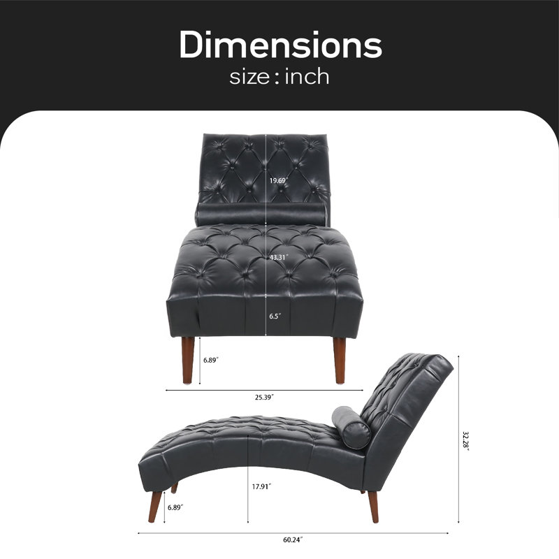 Chaise longue Morril, Similicuir noir