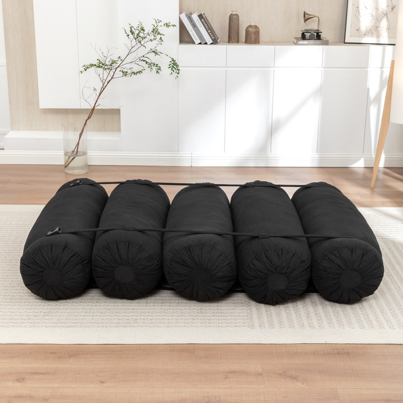 Canapé de plancher réglable en velours côtelé, fauteuil de loisirs multi-positions avec sangles configurables, Noir
