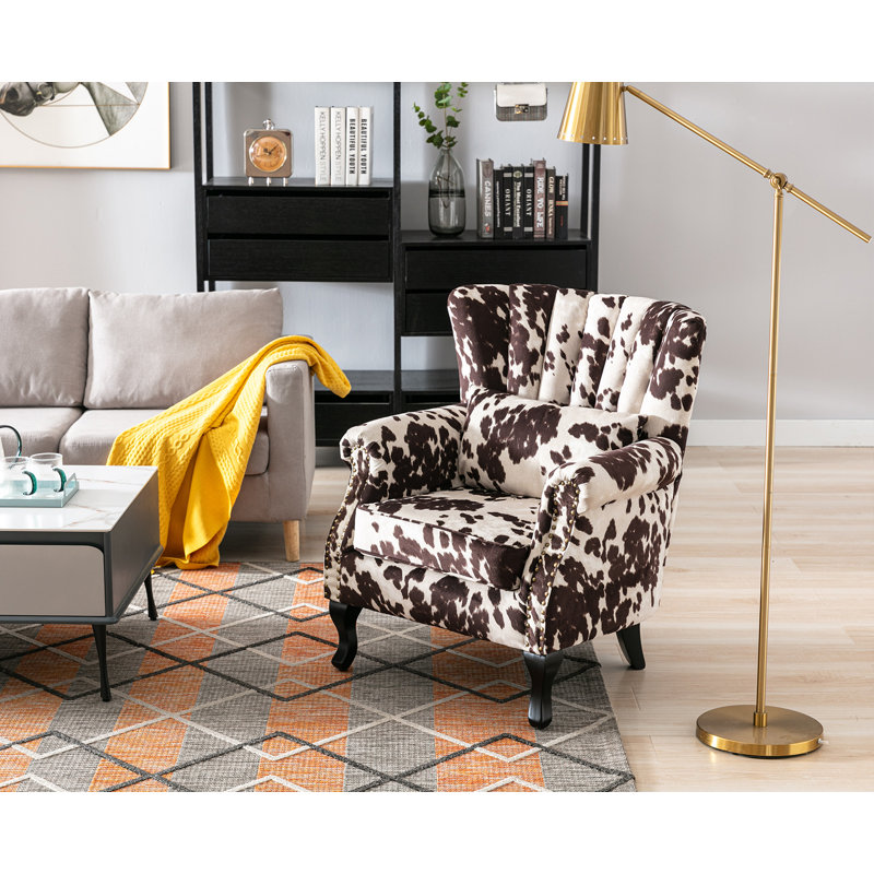 Fauteuil à oreilles en velours bleu sarcelle avec coussin Dorava, Vache