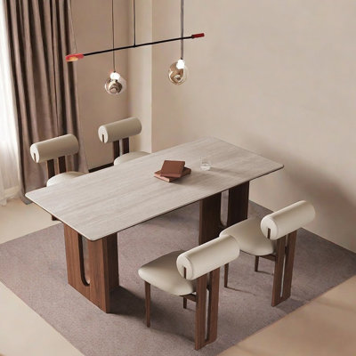Modern Rectangular Dining Table with Rock Slab Top