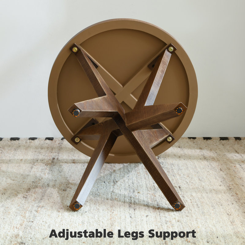 Jahey Solid Wood Crossed Legs Round End Table with Smooth Top and Sturdy Four-Leg Base, Natural Top/Natural Base