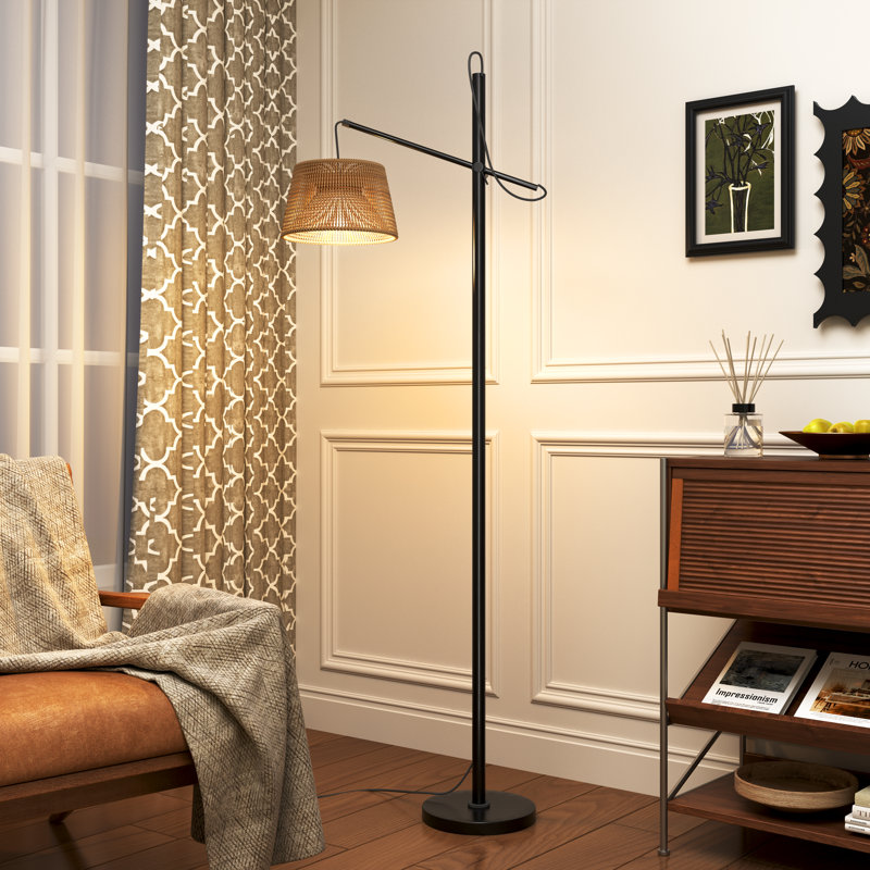 65.9" Arched Floor Lamps For Living Room With Foot Switch, Standing Lamp With Woven Lampshade Led Bulb For Bedroom, Office