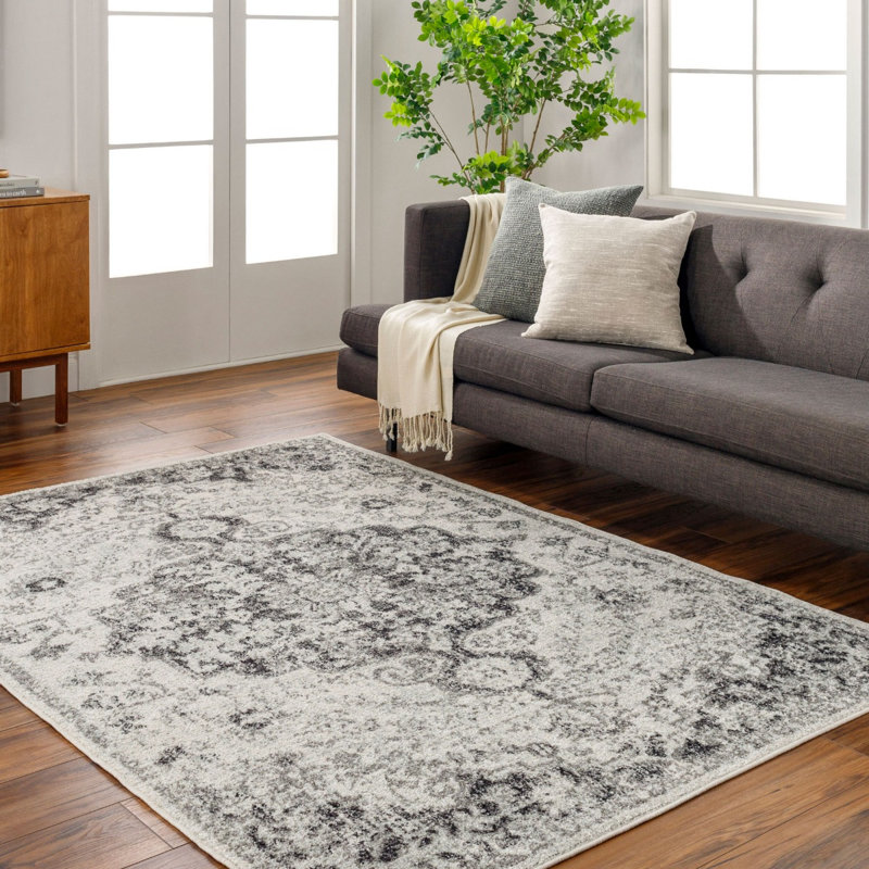 Light Beige Traditional Rug, Bordered Floral Stain Resistant Easy to Clean Rug For Living Room, Dining Room, Bedroom