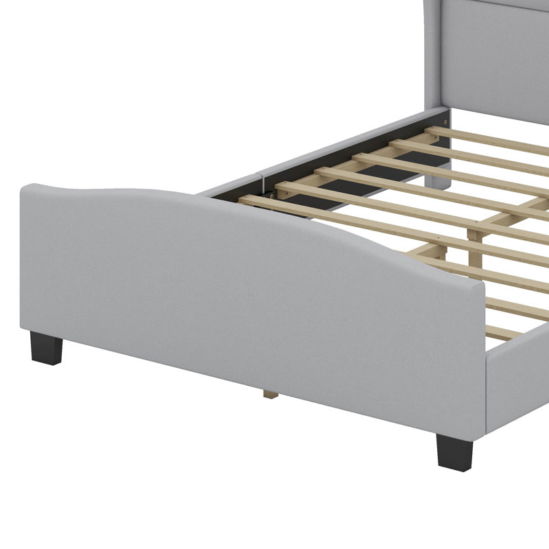 High Headboard Wingback Linen Upholstered Bed No Box Spring Needed, Full, Gray