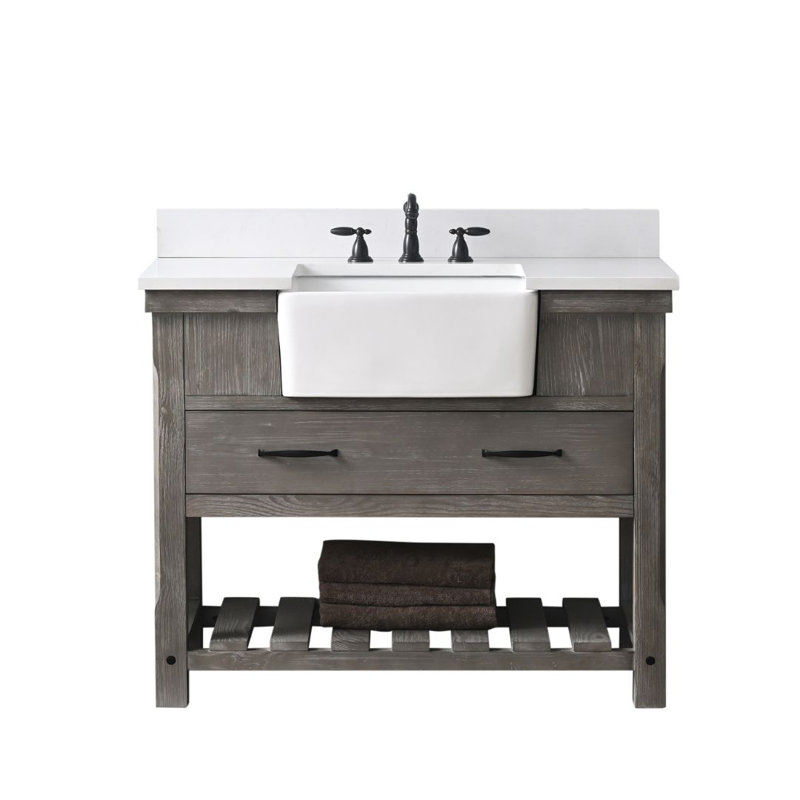 Meuble-lavabo simple 42 po Curiel, Gris patiné / noir mat
