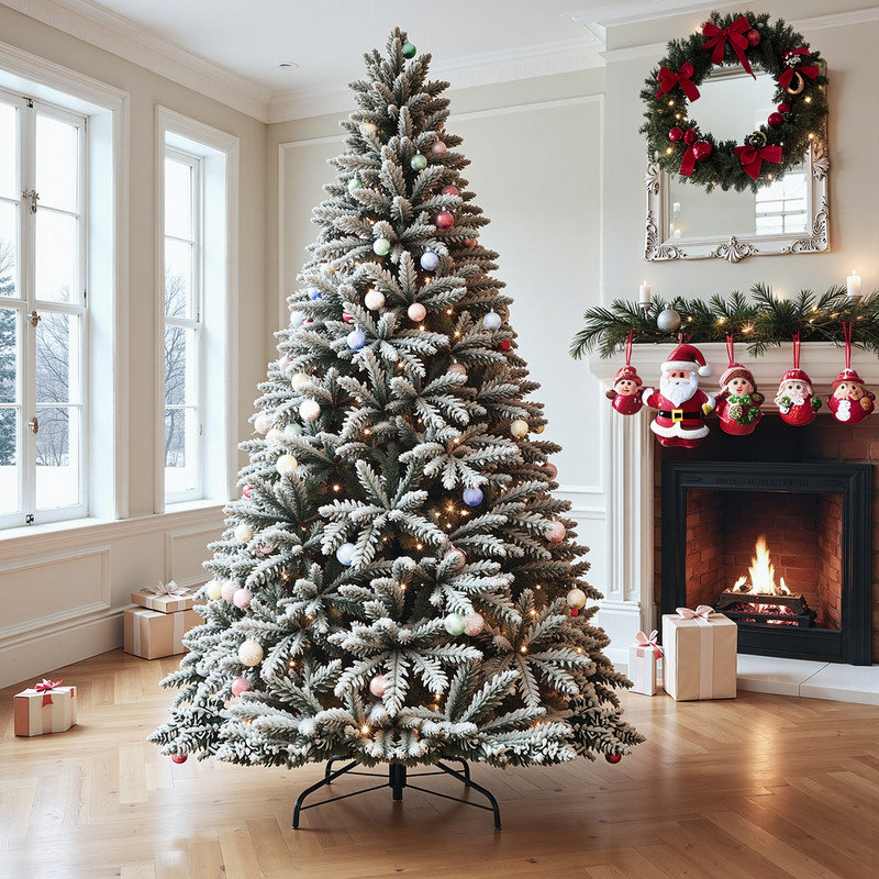 Arbre de Noël artificiel éclairé 7,5 pi avec base pliable, 7.5'