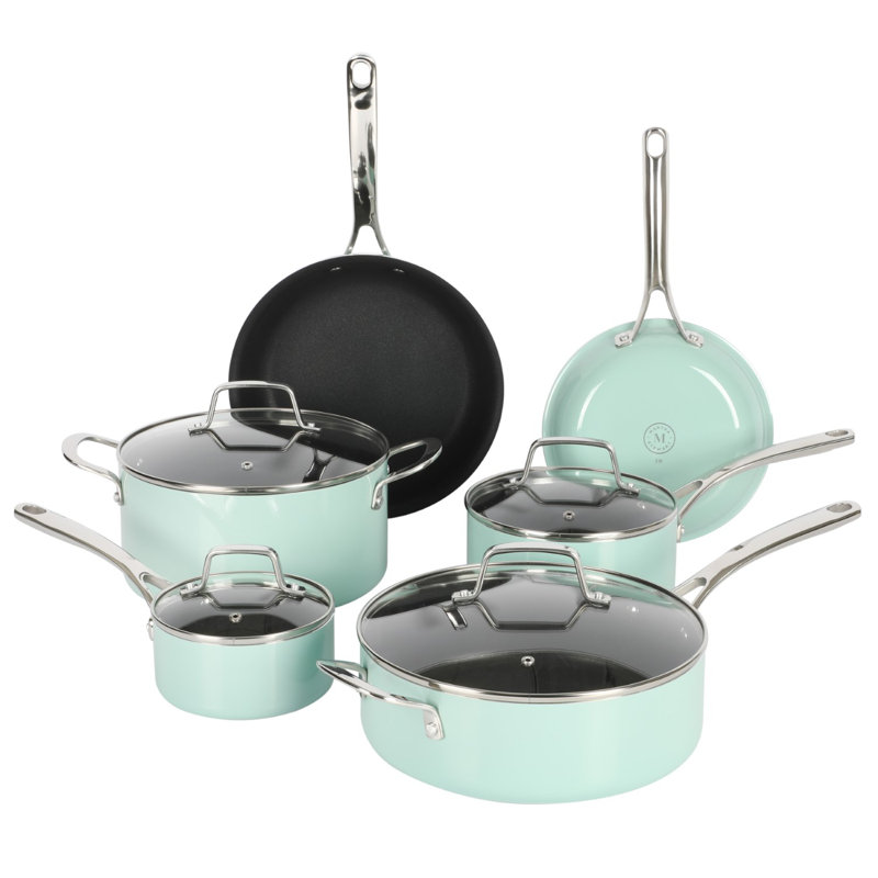 Batterie de cuisine antiadhésive en aluminium 10 pièces Martha Stewart, bleu