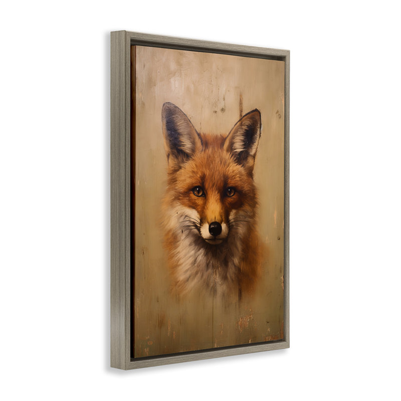Toile flottante encadrée noire Woodland Fox Face par Petal Prints Design, Cadre flottant orme Montalcino, H 31 po x l 21 po