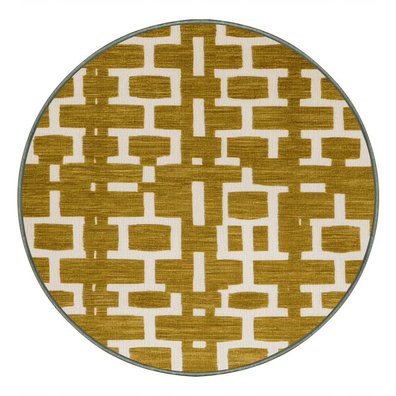 Tapis brun treillis lavable à la machine, Rond 6 pi