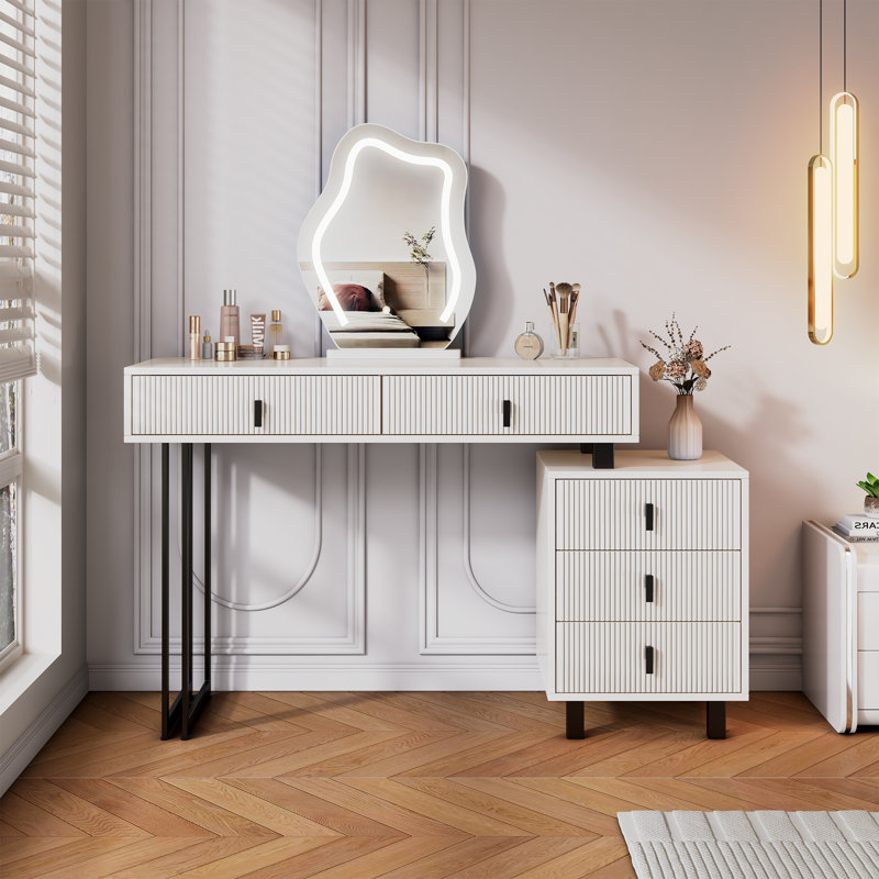 Meuble-lavabo à longueur réglable avec miroir DEL Cloud - Table de maquillage moderne avec tiroirs de rangement et armoire latérale
