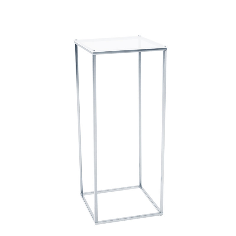 Column Metal Wedding Flower Stand with Acrylic Top, 100cm H x 25cm W x 25cm D, Silver