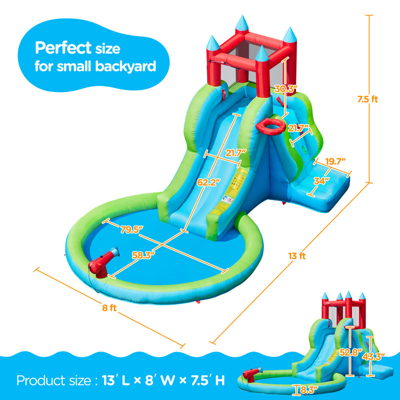 Toboggan gonflable 13 'x 8' avec piscine pour enfants (avec ventilateur)