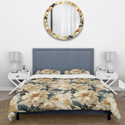 Beige Vintage Chic Peonies Pattern Floral Duvet Cover