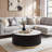 Modern Drum Coffee Table With 2 Solid Wood Drawers, Engineered Stone Tabletop & Fluted Base