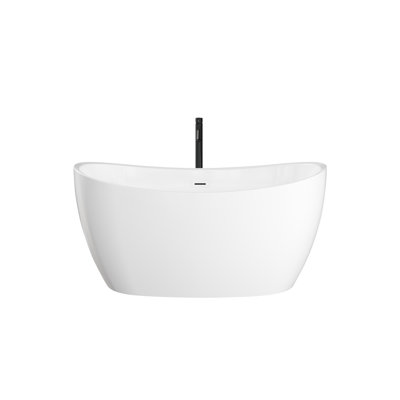 Dorrit 55 Inch Freestanding Bathtub in White, Shiny White Drain and Overflow Trim, and Matte Black Floor Mounted Faucet