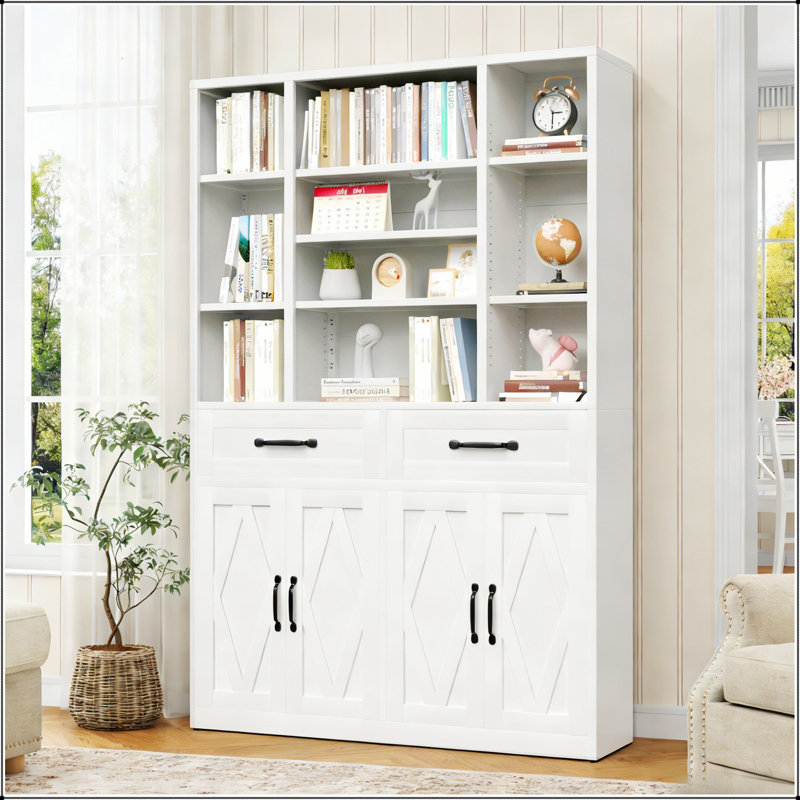 Bibliothèque de 71 pouces de hauteur en métal avec tablettes, tiroirs et portes réglables pour un rangement polyvalent et un style industriel