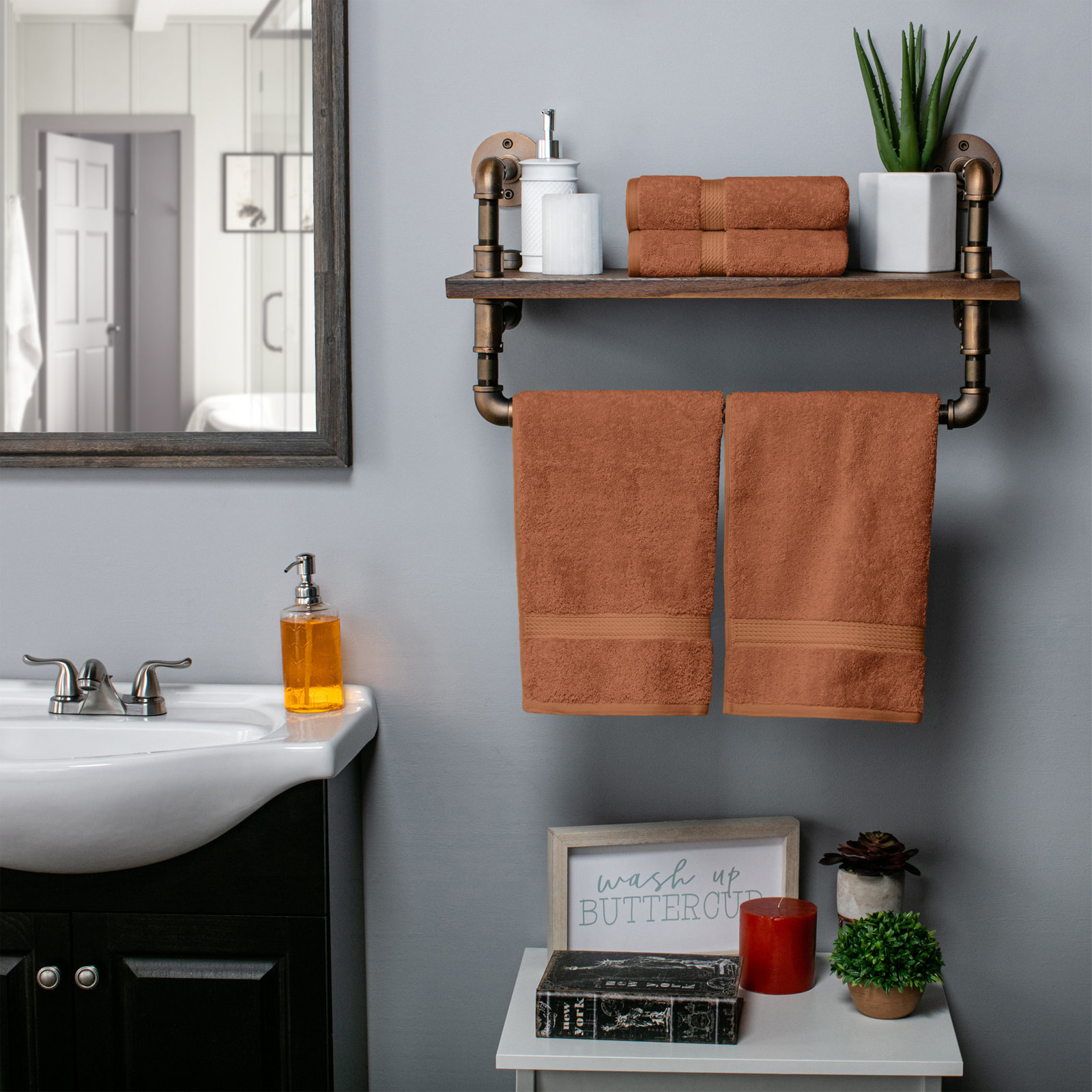 Egyptian Cotton Hand Towels, Rust