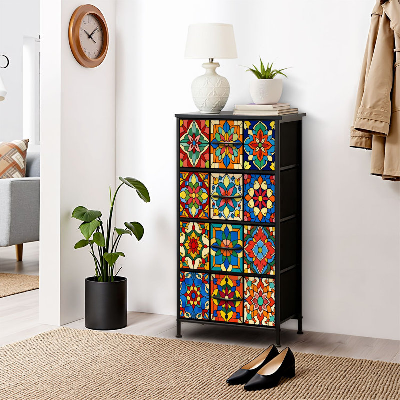 4 Drawer Dresser for Bedroom, Narrow Chest of Drawers, Wooden Top and Study Iron Frame 18"x37.5"-(WxH)