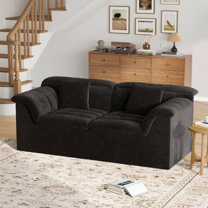 Corduroy Modular Cloud Sofa, Modern Upholstered Couch with No Assembly Required, 33" H x 88.20" W x 40.16" D, Black