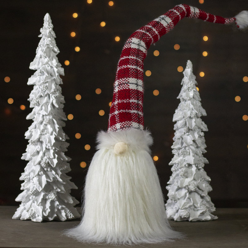 Décoration de Noël 29,5 pouces rouge et blanc avec un gnome de Noël assis sur une table