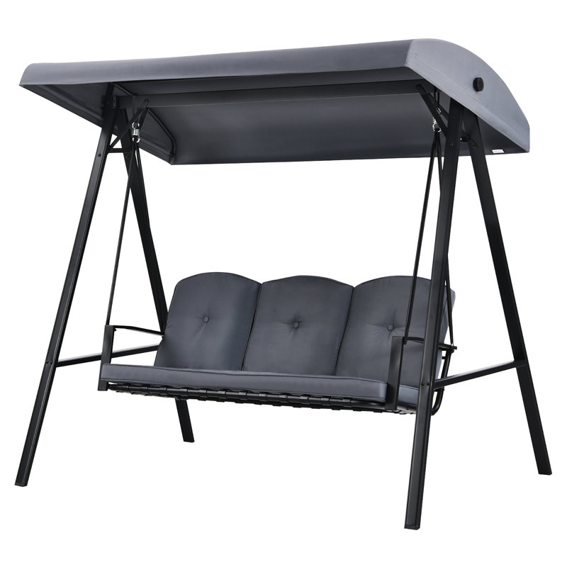 Gray Steel 3-Seat Outdoor Porch Swing with Adjustable Canopy